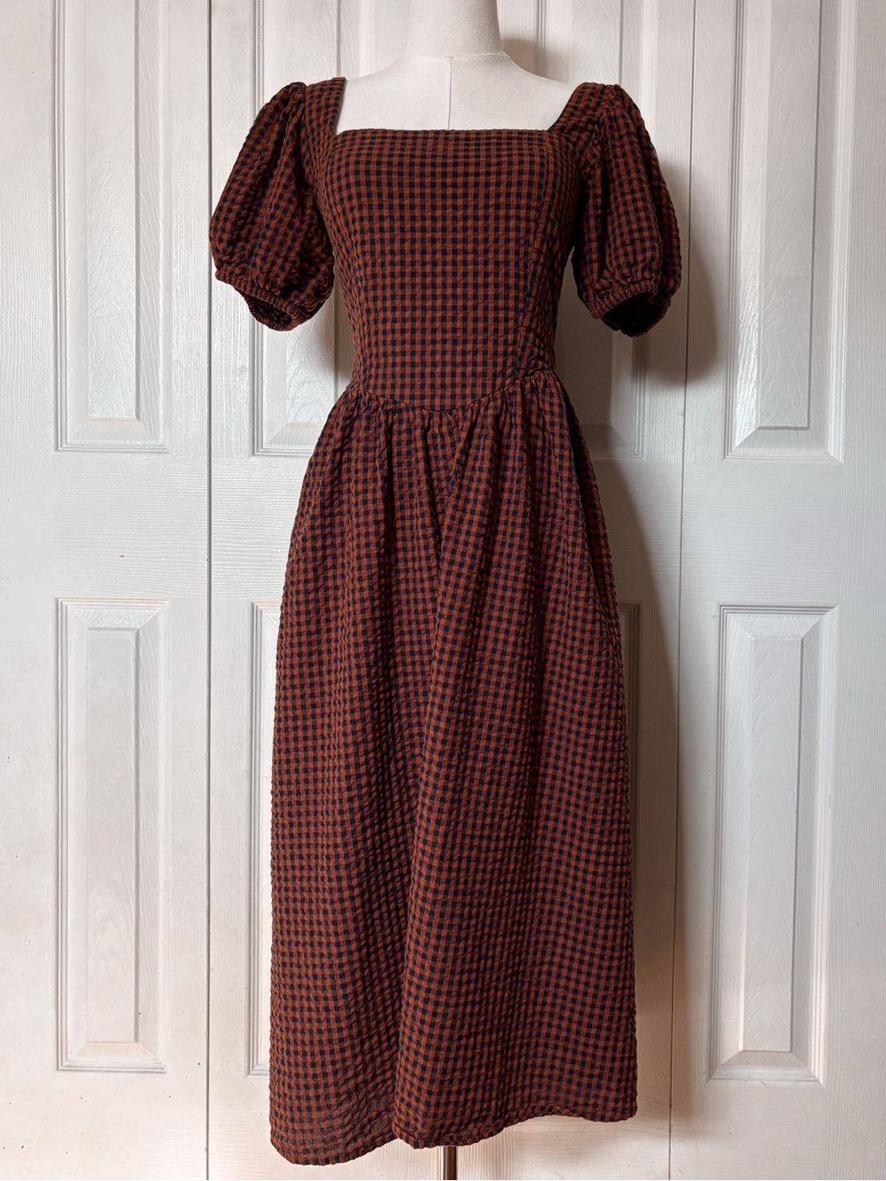 Japna Gingham Midi Dress Size Small | Autumn Cottage Witch Milkmaid Peasant